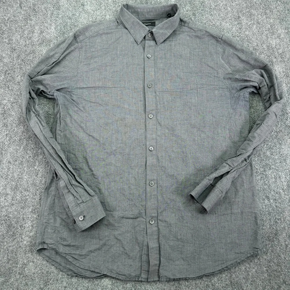 Theory Shirt Men's XL Charcoal Edward Essential Linen Cotton Blend Button Down